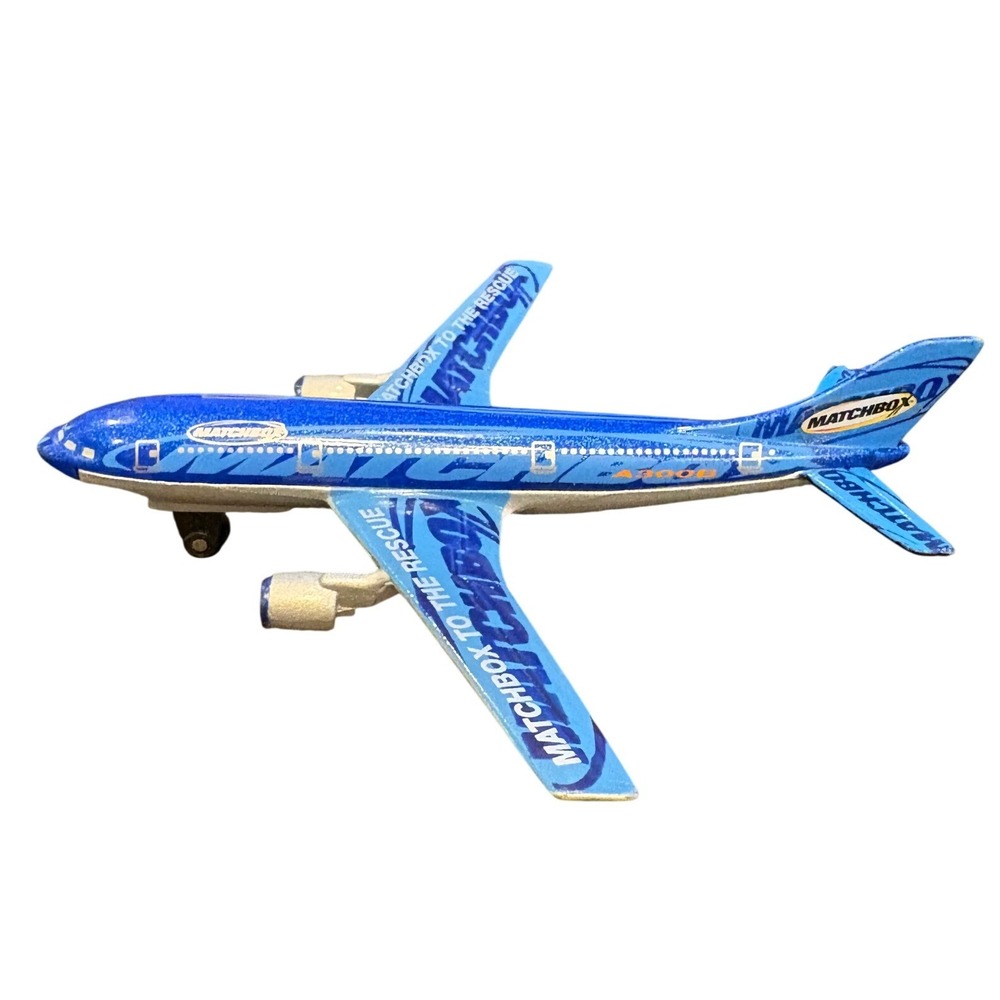 Matchbox Sky Busters Airbus A300-600 Blue Rescue Airplane Die Cast Toy Plane 4"